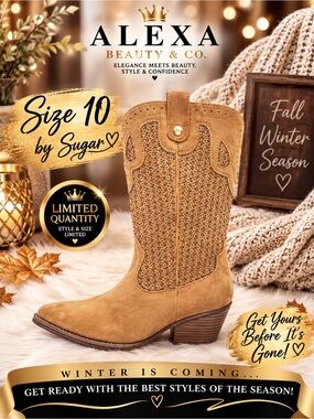 Sugar Women's Tan Suede Studded Western Over-the-Knee Boots